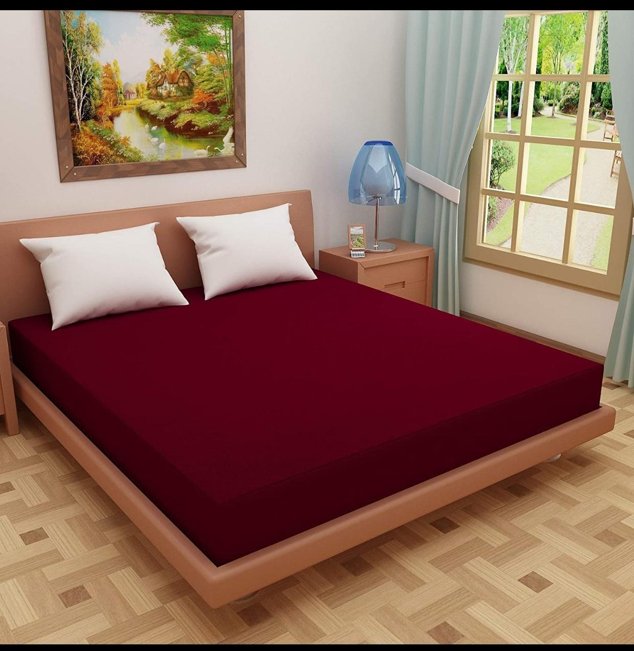 Home Furnishing Waterproof Mattress Protector ( Maroon ) - WoodenTwist