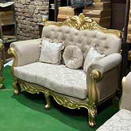 Handmade Royal Antique Golden Finish Carved Sofa (3 Seater) - WoodenTwist
