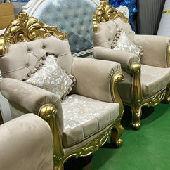 Handmade Royal Antique Golden Finish Carved Sofa (3 Seater) - WoodenTwist