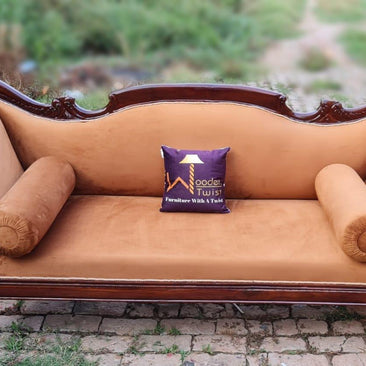 Wooden Handicraft Couch for Living Room in Stylish Look Chaise Lounge (Brown Walnut) - WoodenTwist