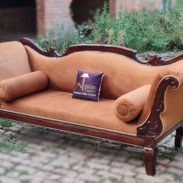 Wooden Handicraft Couch for Living Room in Stylish Look Chaise Lounge (Brown Walnut) - WoodenTwist