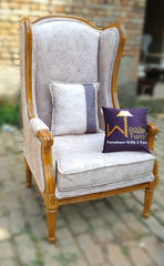 Wooden Handmade Vintage Old Fashion Memorial Wing Chair (Natural Finish) - WoodenTwist