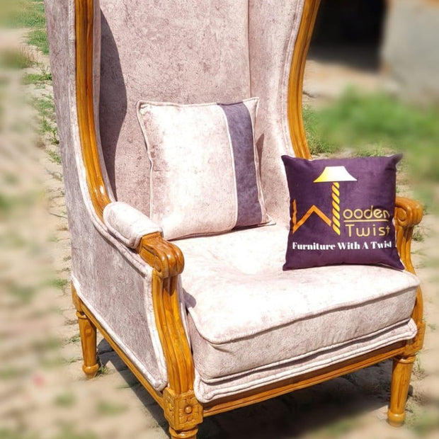 Wooden Handmade Vintage Old Fashion Memorial Wing Chair (Natural Finish) - WoodenTwist