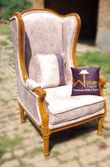 Wooden Handmade Vintage Old Fashion Memorial Wing Chair (Natural Finish) - WoodenTwist