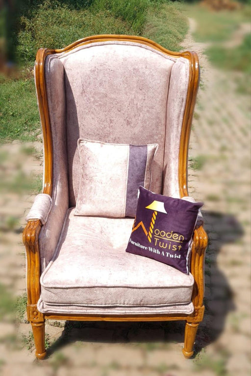Wooden Handmade Vintage Old Fashion Memorial Wing Chair (Natural Finish) - WoodenTwist