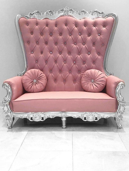 Wooden Twist Luxurious High Back Precio Maharaja Throne Chair In Teak Wood ( Pink ) - WoodenTwist