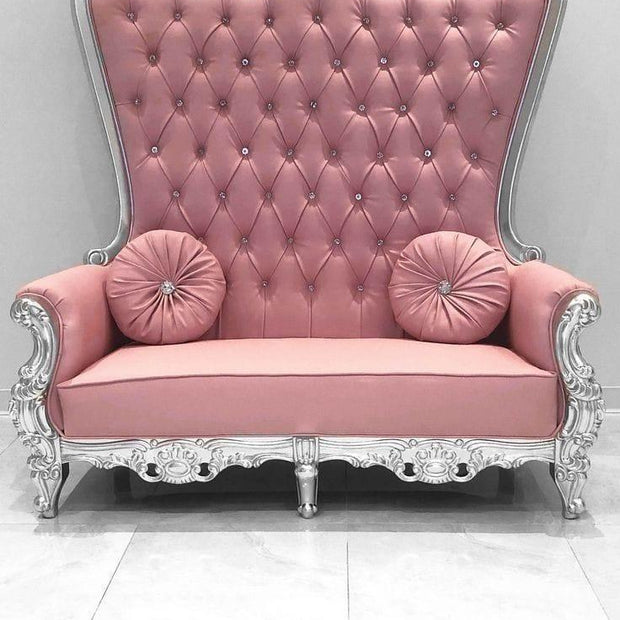 Wooden Twist Luxurious High Back Precio Maharaja Throne Chair In Teak Wood ( Pink ) - WoodenTwist