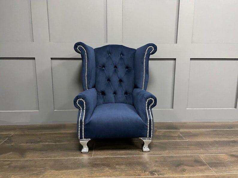 Blue Holland Fabric with Teak Wood Legs