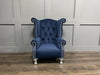 Wooden Twist Tufted Majestic Solid Wood Wing Back Arm Chair ( Blue ) - WoodenTwist