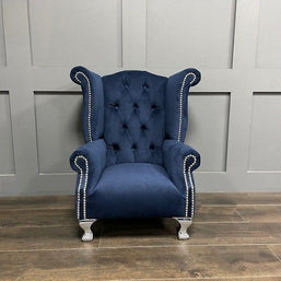 Wooden Twist Tufted Majestic Solid Wood Wing Back Arm Chair ( Blue ) - WoodenTwist