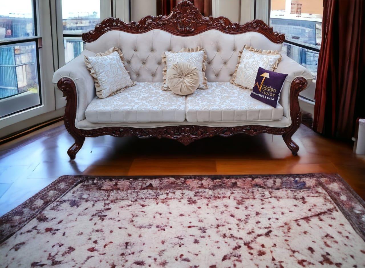 Handmade Royal Antique Golden Finish Carved Sofa (3 Seater) - WoodenTwist