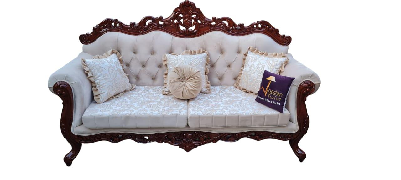 Handmade Royal Antique Golden Finish Carved Sofa (3 Seater) - WoodenTwist