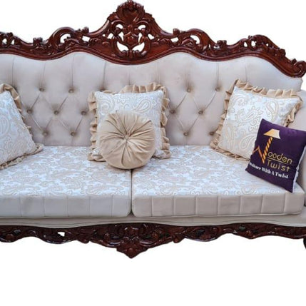 Handmade Royal Antique Golden Finish Carved Sofa (3 Seater) - WoodenTwist