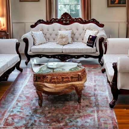 Handmade Royal Antique Golden Finish Carved Sofa (3 Seater) - WoodenTwist