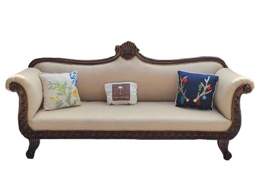 Traditional Wooden 3 Seater Couch for Home & Office Chaise Lounge Settee (Teak Wood) - WoodenTwist