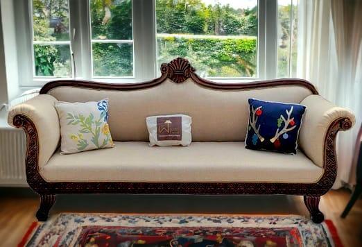 Traditional Wooden Seater Couch for Home Office Chaise Lounge Settee (Teak Wood)