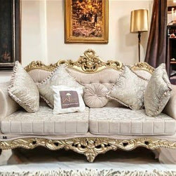 Handmade Royal Antique Golden Finish Carved Sofa (3 Seater) - WoodenTwist