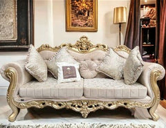 Handmade Royal Antique Golden Finish Carved Sofa (3 Seater) - WoodenTwist