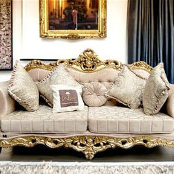 Handmade Royal Antique Golden Finish Carved Sofa (3 Seater) - WoodenTwist