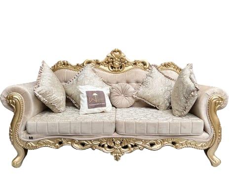 Handmade Royal Antique Golden Finish Carved Sofa (3 Seater) - WoodenTwist