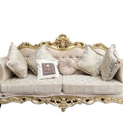 Handmade Royal Antique Golden Finish Carved Sofa (3 Seater) - WoodenTwist