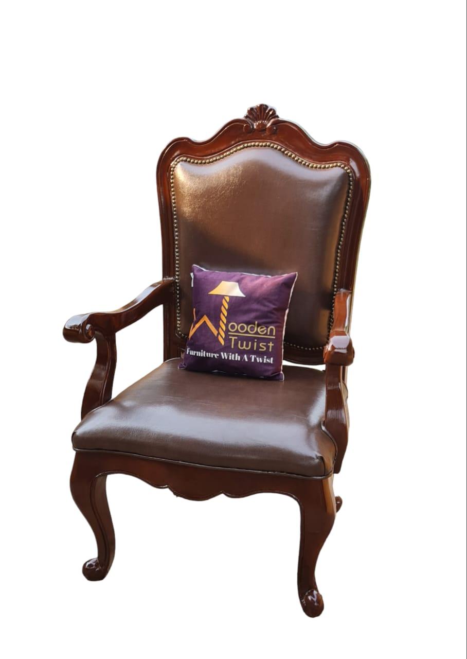 Wooden Twist Hand Carved Sheesham Wood Arm Chair ( Brown ) - WoodenTwist