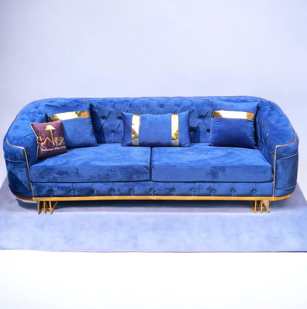 Wooden Twist Royal Blue Modern Luxury Sectional Chesterfield Sofa Set 8 Seater - WoodenTwist