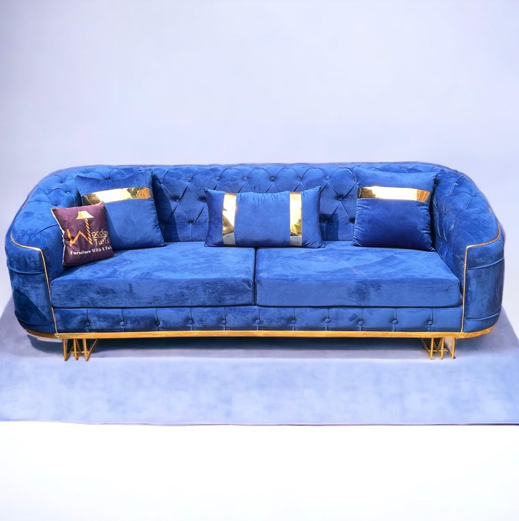 Wooden Twist Royal Blue Modern Luxury Sectional Chesterfield Sofa Set 8 Seater - WoodenTwist