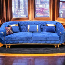 Wooden Twist Royal Blue Modern Luxury Sectional Chesterfield Sofa Set 8 Seater - WoodenTwist