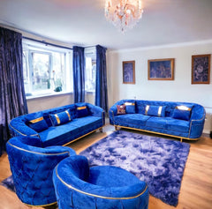 Wooden Twist Royal Blue Modern Luxury Sectional Chesterfield Sofa Set 8 Seater - WoodenTwist