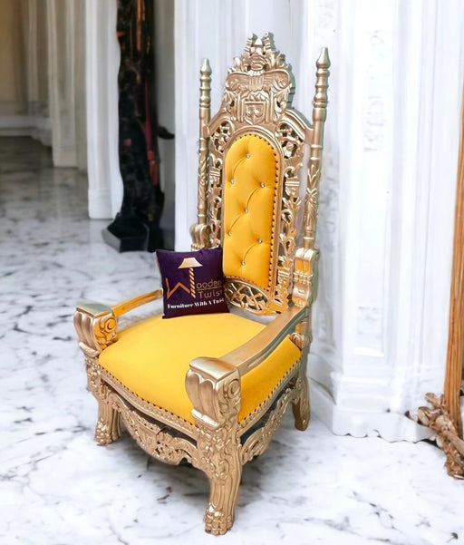 Luxurious High Back Throne Chair (Golden) - WoodenTwist