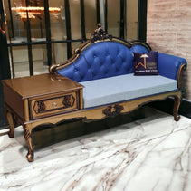 Luxury Antique Hand Carved Chaise Lounge Coffee And Phone Table With Storage - WoodenTwist