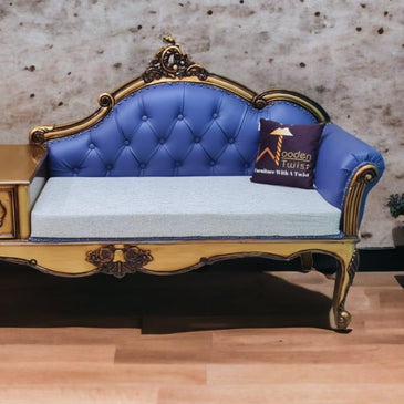 Luxury Antique Hand Carved Chaise Lounge Coffee And Phone Table With Storage - WoodenTwist