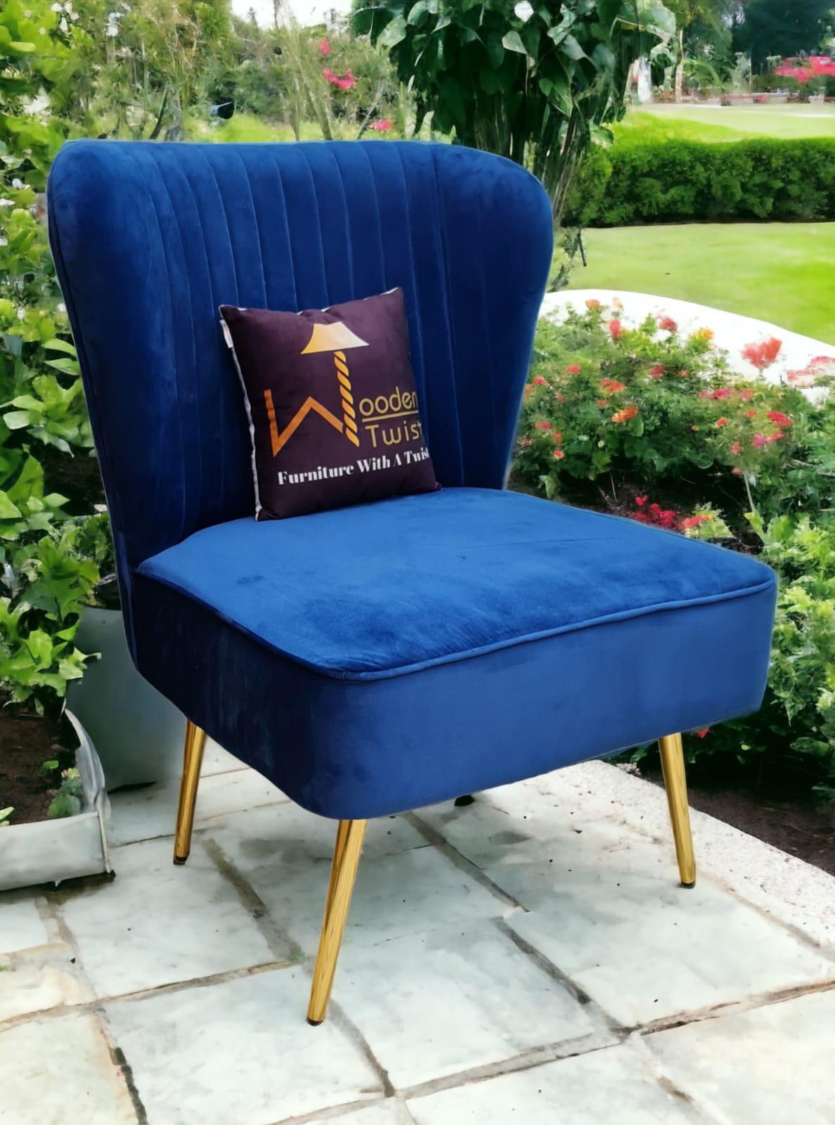 Modern Wide Tufted Velvet Wing Chair for Living Room (Metal Legs) - WoodenTwist