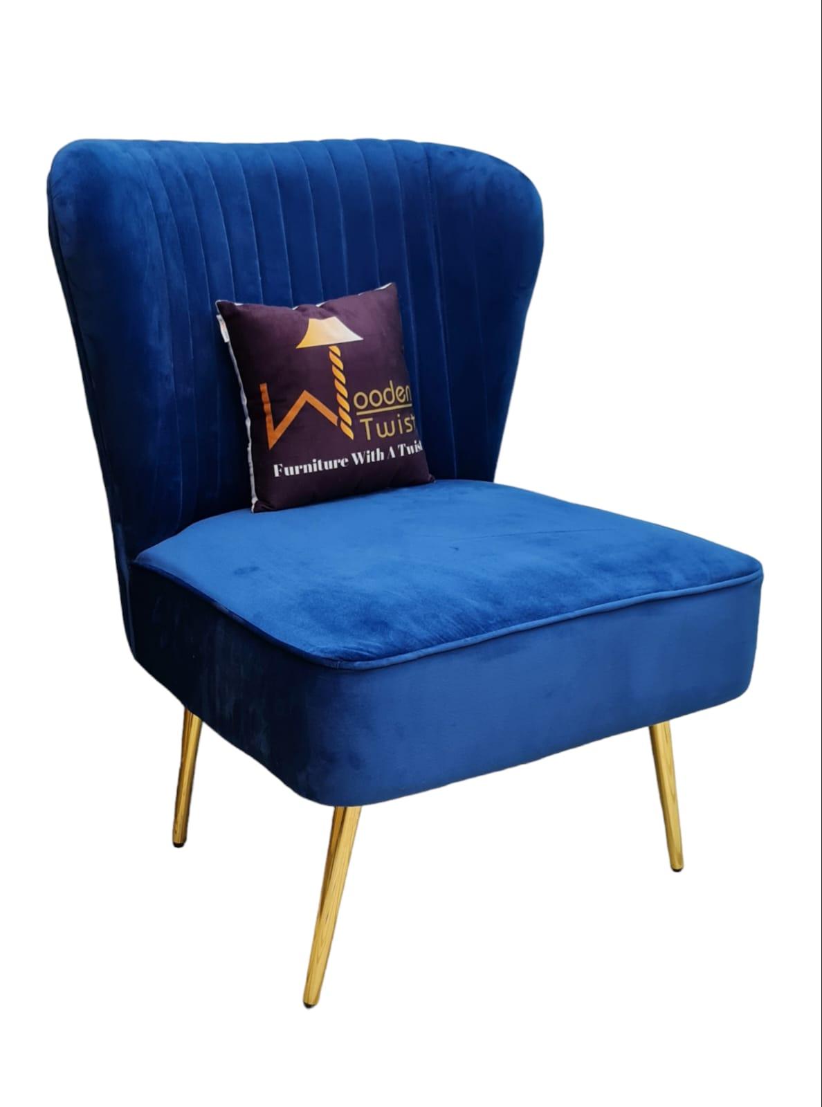 Modern Wide Tufted Velvet Wing Chair for Living Room (Metal Legs) - WoodenTwist