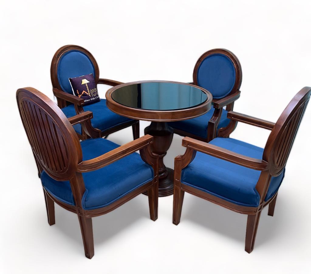 Wooden Twist Winsome Round Teak Wood 4 Seater Dining Table Set - WoodenTwist