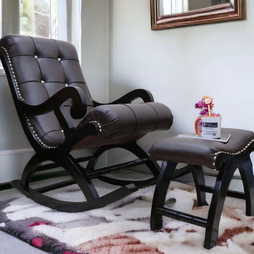 Royal Rocking Chair with Foot Rest ( Walnut ) – WoodenTwist