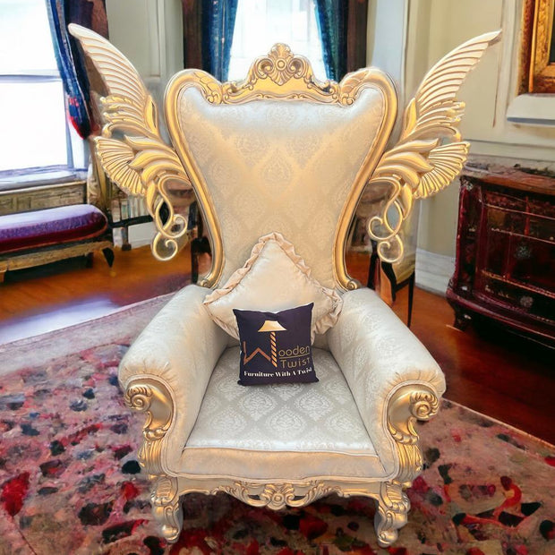 Wooden Twist Pennon Style Teak Wood High Back Throne Chair With Special Wings - WoodenTwist