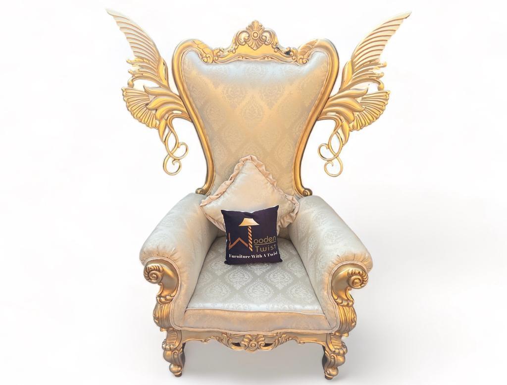 Wooden Twist Pennon Style Teak Wood High Back Throne Chair With Special Wings - WoodenTwist