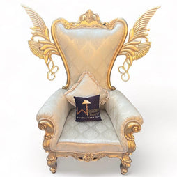 Wooden Twist Pennon Style Teak Wood High Back Throne Chair With Special Wings - WoodenTwist