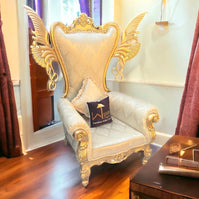 Wooden Twist Pennon Style Teak Wood High Back Throne Chair With Special Wings - WoodenTwist
