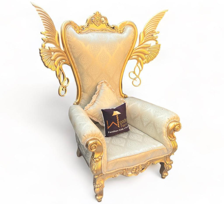 Wooden Twist Pennon Style Teak Wood High Back Throne Chair With Special Wings - WoodenTwist