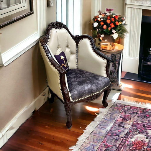 Wooden Twist Hand Carved Baroque Style Sofa Chair ( Walnut Finish ) - WoodenTwist