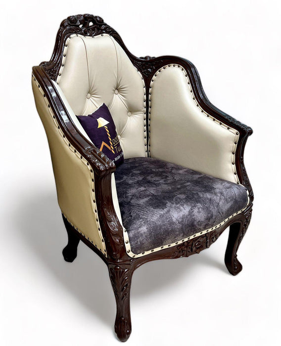 Wooden Twist Hand Carved Baroque Style Sofa Chair ( Walnut Finish ) - WoodenTwist
