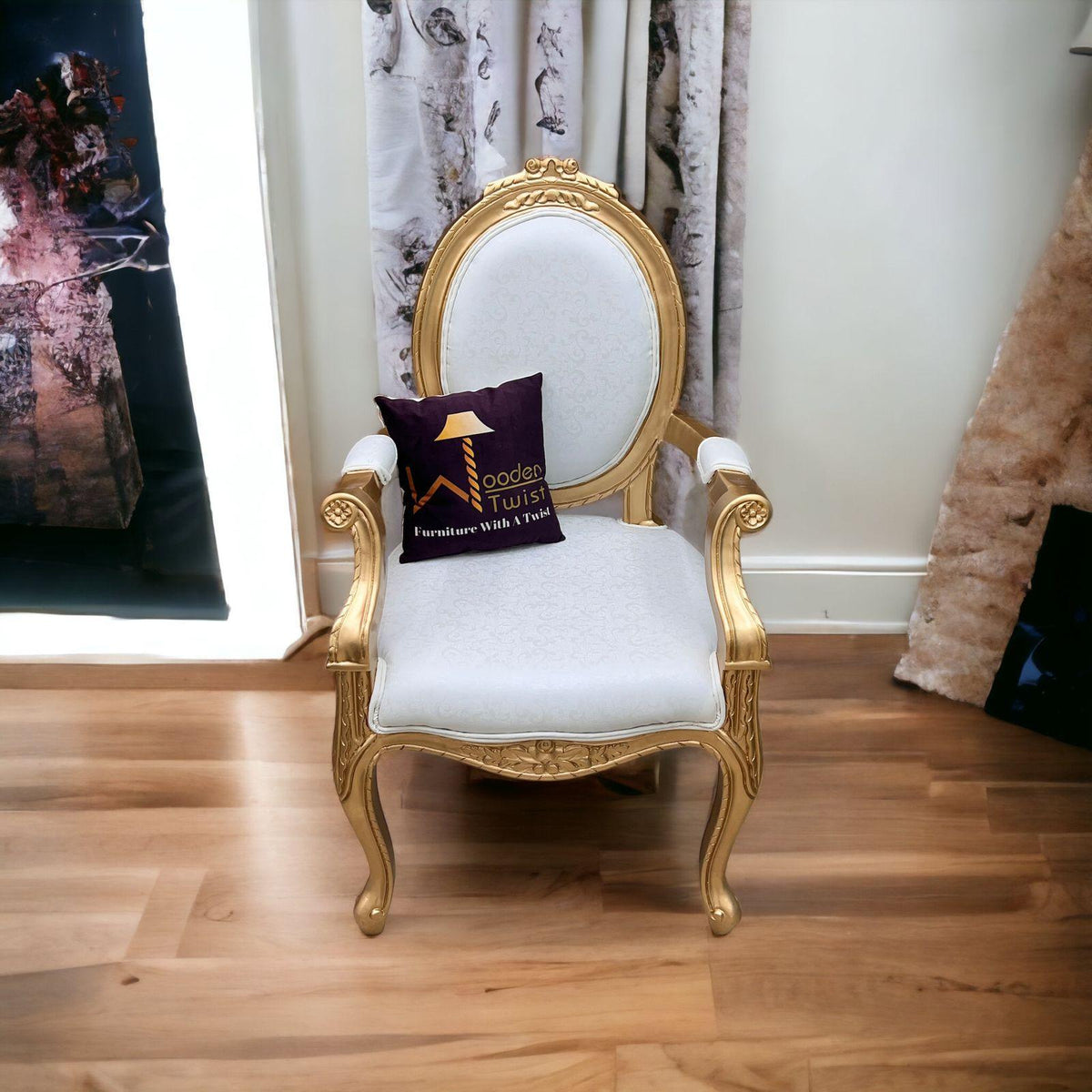 A Modern Armrest Chair in Gold Finish