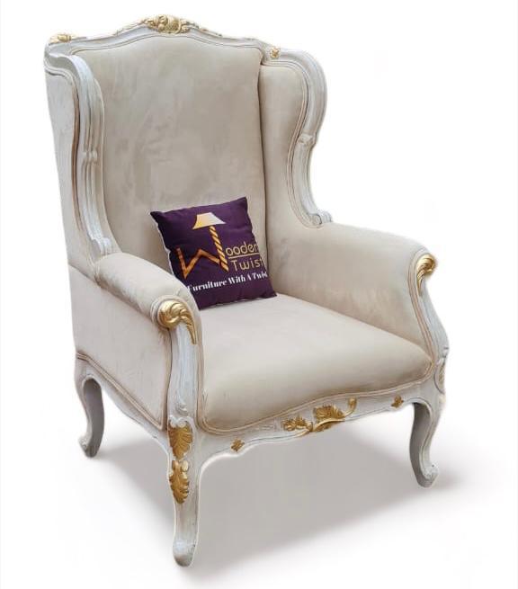 Hand Craved Wooden Wing Back Arm Chair - WoodenTwist