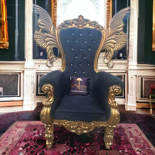 Wooden Twist Luxurious High Back Throne Chair with Especial Wings - WoodenTwist