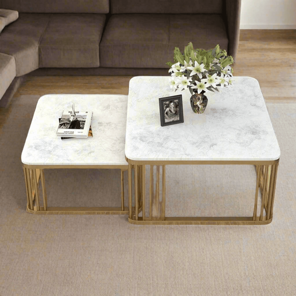 Wooden Twist Stylish Look Square Wrought Iron Coffee Table ( Set of 2 ) - WoodenTwist