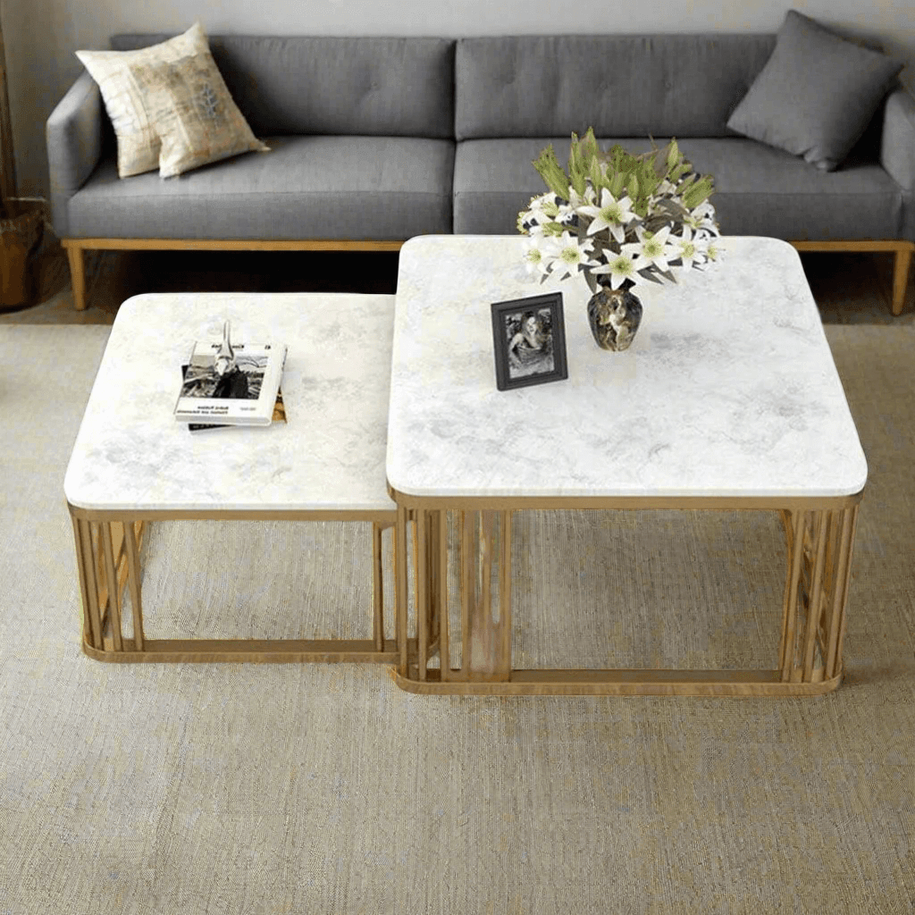 Wooden Twist Stylish Look Square Wrought Iron Coffee Table ( Set of 2 ) - WoodenTwist