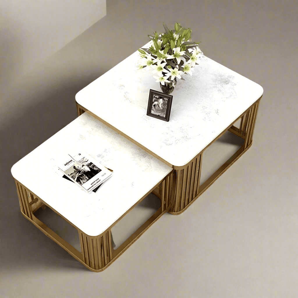 Wooden Twist Stylish Look Square Wrought Iron Coffee Table ( Set of 2 ) - WoodenTwist